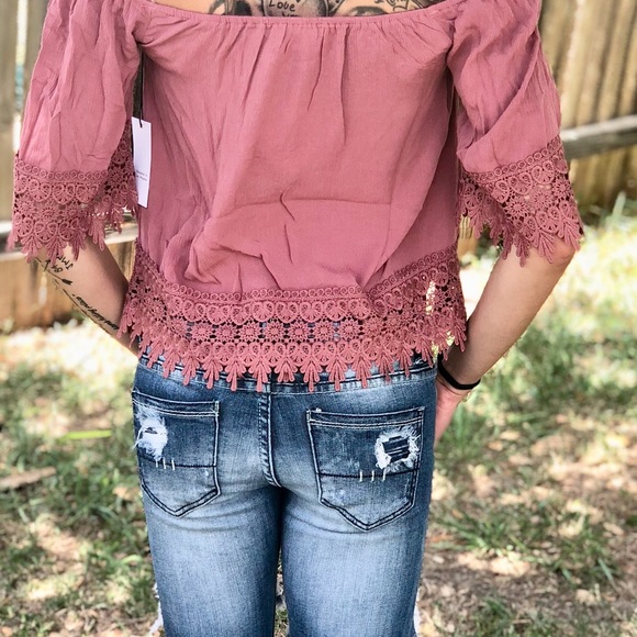 ONE LEFT❗️DUSTY ROSE OFF THE SHOULDER TOP - Picture 3 of 4